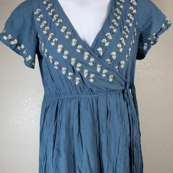 Love + Harmony Faux Wrap Maxi Womens Dress Embroidered Flutter Sleeve V-Neck - Picture 3 of 15